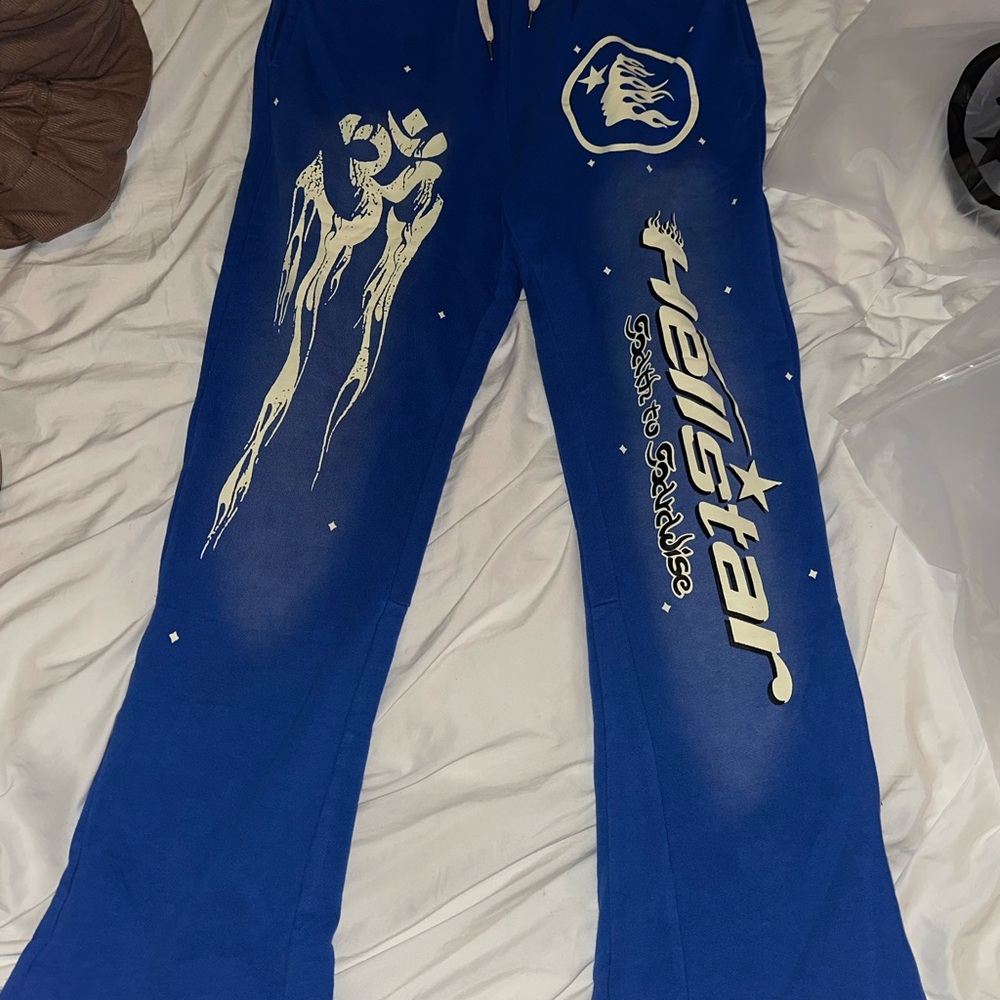 Hellstar Blue Sweatpants with White Graphics